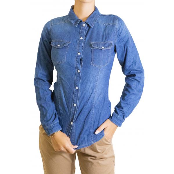 Camicia in jeans avvitata effetto stropicciato